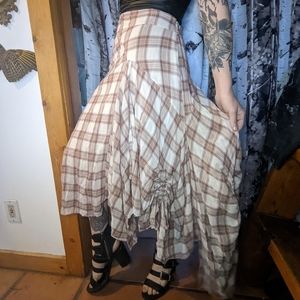 Plaid Ruched Asymmetrical Skirt